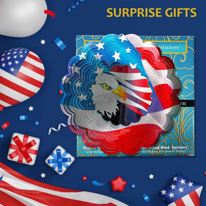 Eiryhope 3D Eagle Wind Spinner - American Flag Eagle Design, 12In Holographic Hanging Wind Sculptures, Outdoor Yard Garden Decor for 4th of July, Memorial Day, for Men Women Dad Mom - Image 5
